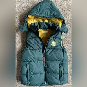 Big Kid H&M Dark Green Puffer Vest with Yellow Lining and Detachable Hood